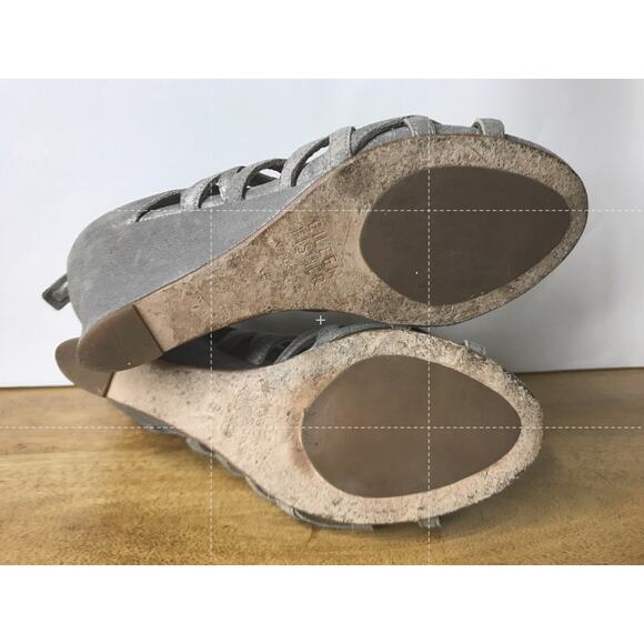 Eileen Fisher Silver Lattice Cage Leather Wedge Sandals Size 6 - Picture 9 of 9